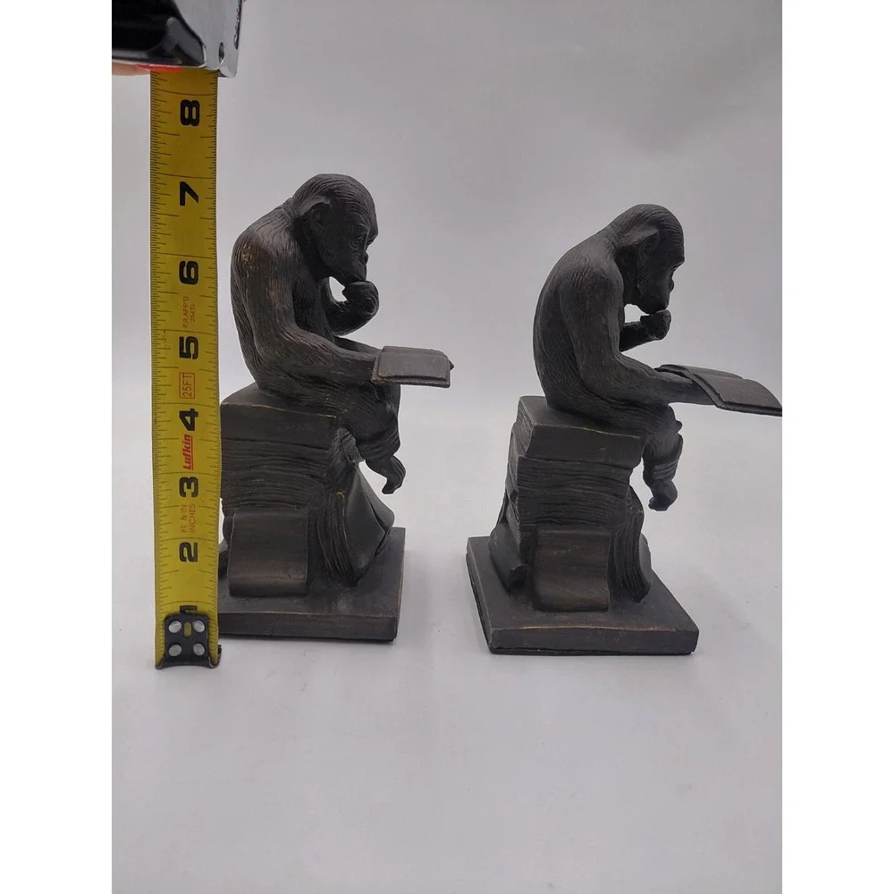 Vtg 2 Monkeys Reading Book Bookends The Thinker Ape Nature 7.5